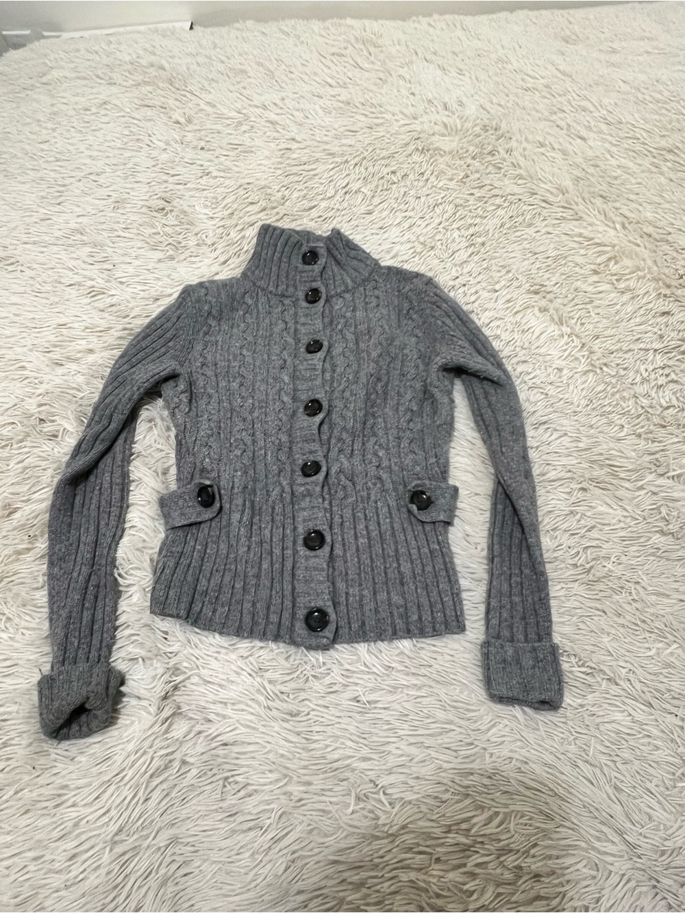 Banana Republic Gray Cable-Knit Button-Front Cardigan